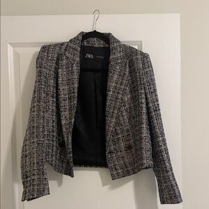 Zara Women's Black and Gray Tweed Blazer